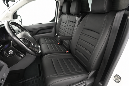Sitzbezüge Fiat Scudo 2022 - heute – Fezz Schwarz – Sitzbezüge aus Kunstleder – perfekte Passform (Sitz/Doppelsitzbank-mit geteilter Sitzfläche der Doppelsitzbank)