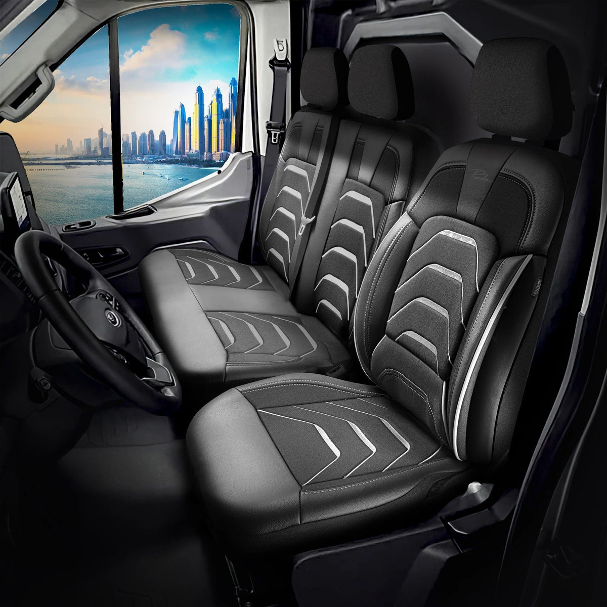 Bodrum stoelhoes, stoelhoezen voor Citroen E-Jumpy 2020 - heute, Schwarz Grau, Jacquardstoff Lederoptik, Sitz/Bank-ohne Vorbe