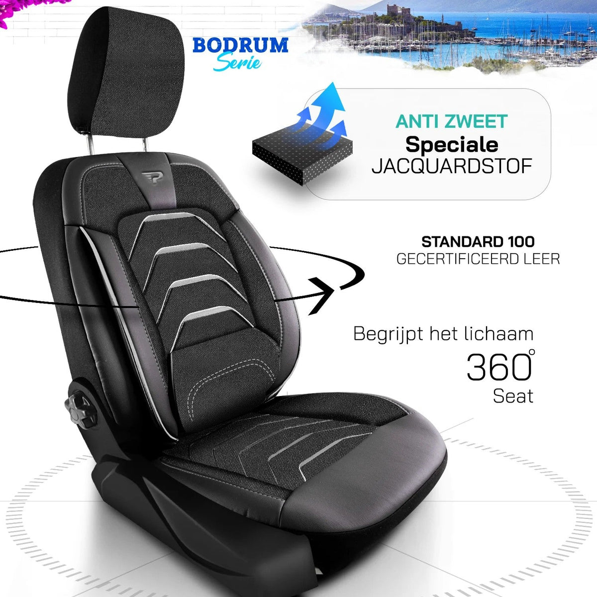Bodrum stoelhoes, stoelhoezen voor Citroen E-Jumpy 2020 - heute, Schwarz Grau, Jacquardstoff Lederoptik, Sitz/Bank-ohne Vorbe