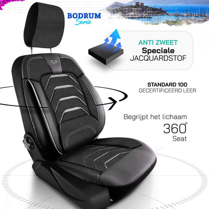 Bodrum stoelhoes, stoelhoezen voor Citroen E-Jumpy 2020 - heute, Schwarz Grau, Jacquardstoff Lederoptik, Sitz/Bank-ohne Vorbe