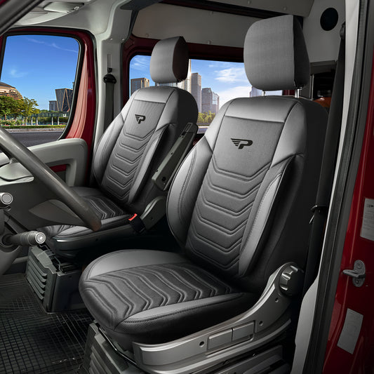 Sitzbezüge Ford Transit Custom 2023 - heute – Florida schwarz/grau – perfekte Passform (Sitz/Sitz)