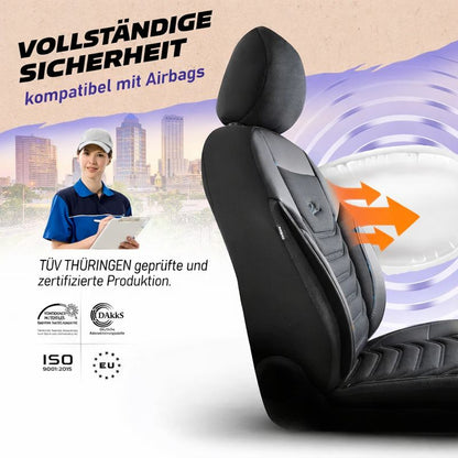 Sitzbezüge Ford Transit Custom 2012 - 2023 – Florida schwarz/grau – perfekte Passform (Sitz/Sitz)