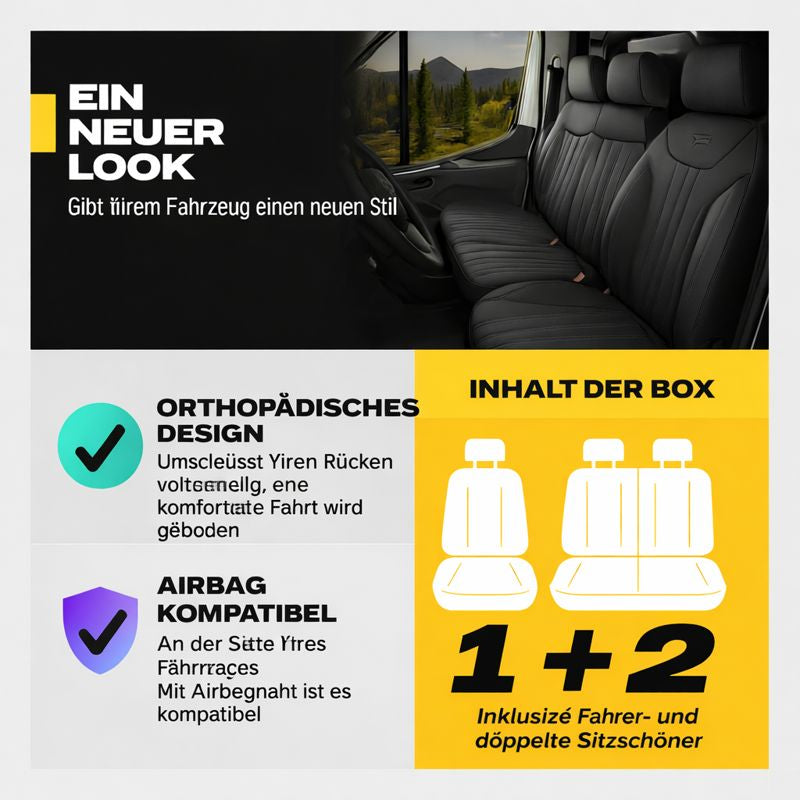 Sitzbezüge Citroen Jumpy 2007 - 2016 – Miami schwarz – perfekte Passform (Sitz/Bank)