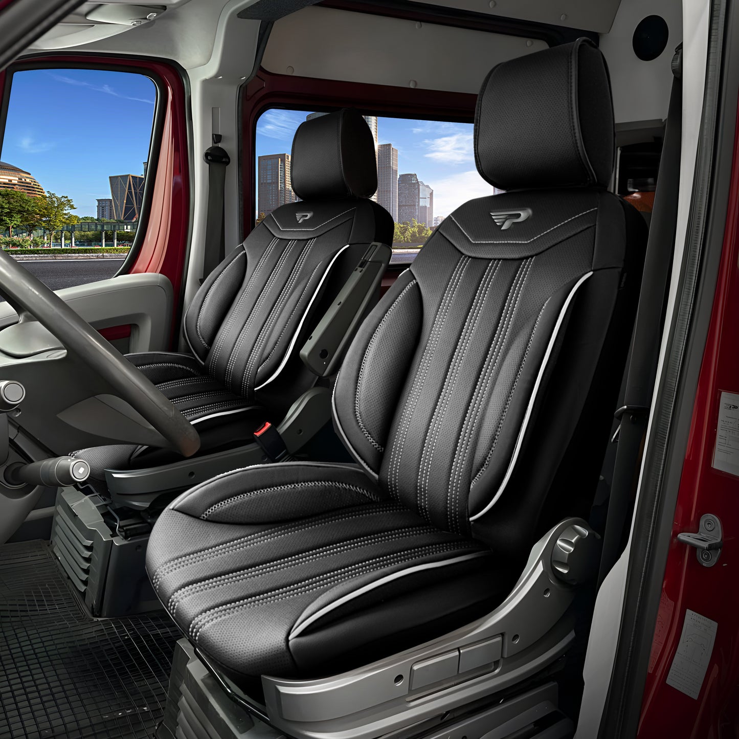 Sitzbezüge Ford Transit 2014 - heute – Miami schwarz – perfekte Passform (Sitz/Sitz)