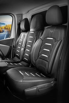 Stoelhoezen Opel Vivaro  B 2014 – 2019 – Bodrum zwart/grijs – perfecte pasvorm (Stoel/Bank - met splitsing in zitting en rugleuning van duobank)