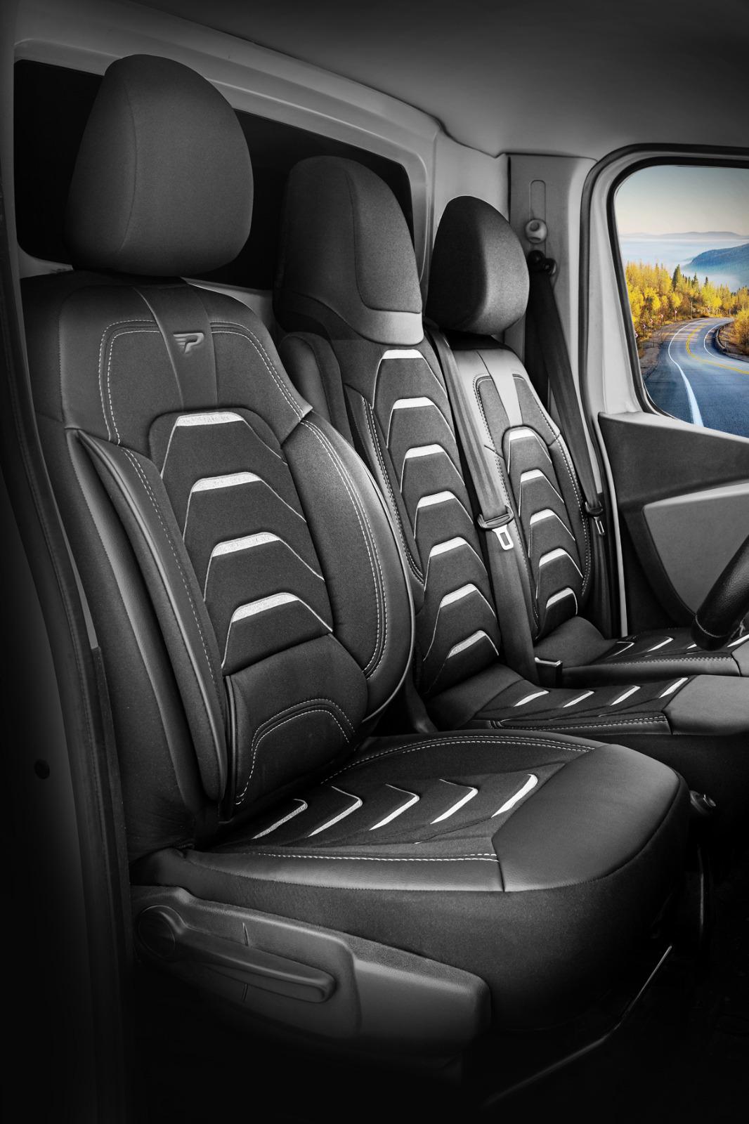 Bodrum stoelhoes, stoelhoezen voor Nissan Primastar 2022 - heute, Schwarz Grau, Jacquardstoff Lederoptik, Sitz/Bank - mit get