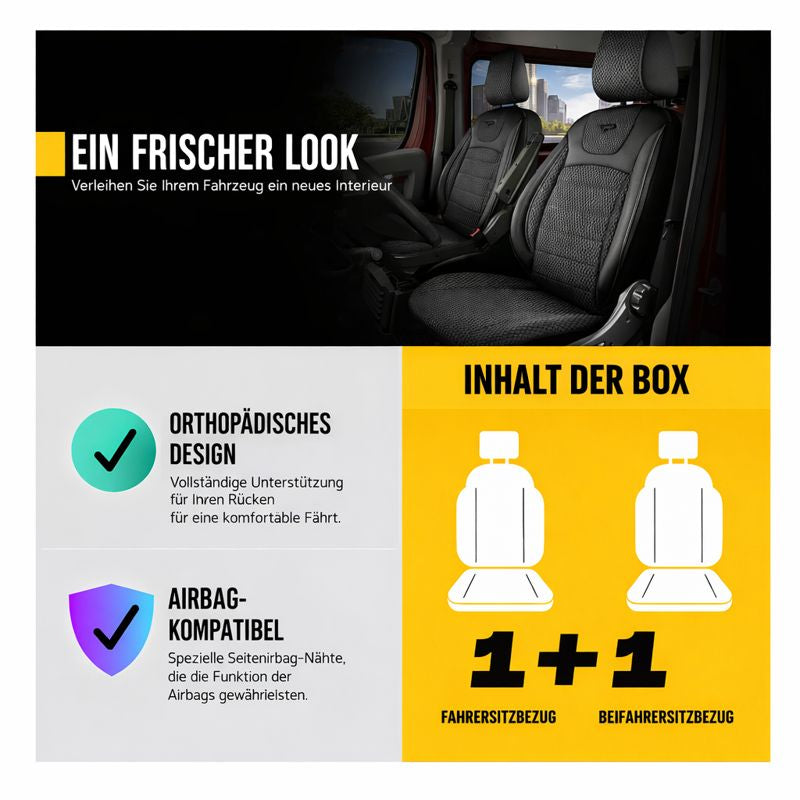 Sitzbezüge Ford Transit Custom 2012 - 2023 – Prestige schwarz – perfekte Passform (Sitz/Sitz)